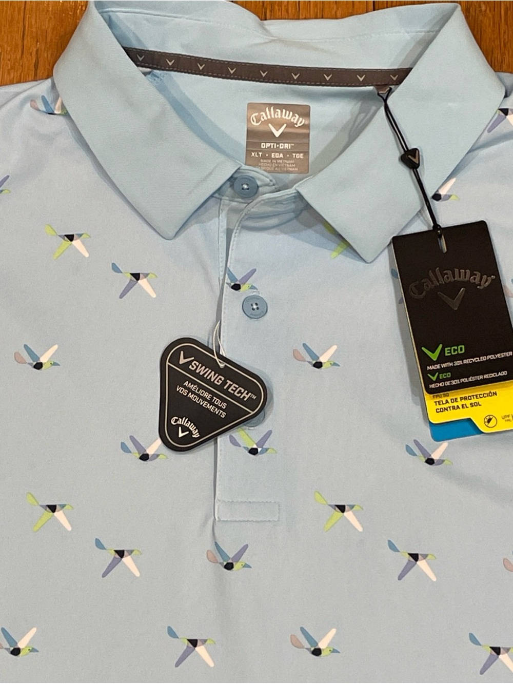 Callaway XLT All Over Birdie Print Shirt Polo Short Sleeve Golf Apparel Blue NEW